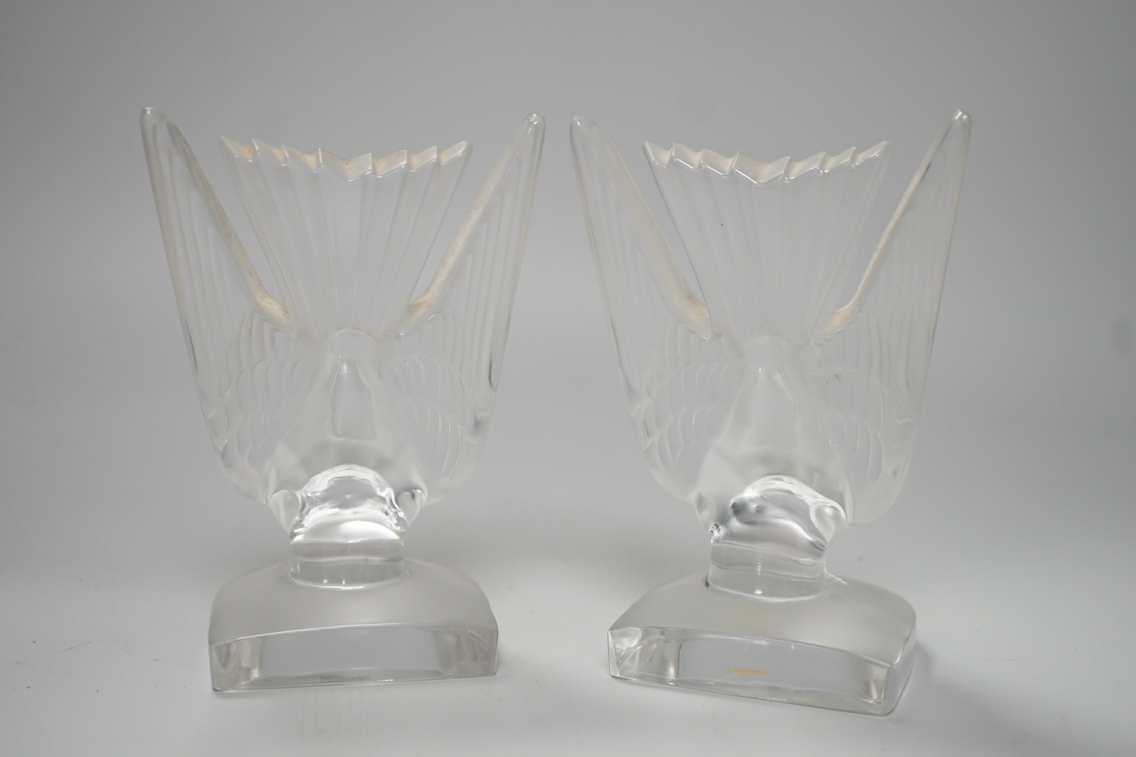 A pair of Lalique ‘Hirondelle’ glass bookends, 16cm high